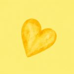 Golden heart illustration on yellow background for the emotional dog bond section