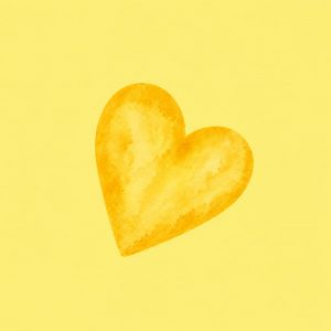Golden heart illustration on yellow background for the emotional dog bond section