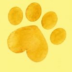 Gold watercolor paw print used as a decorative homepage accent.