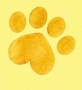 Gold watercolor paw print used as a decorative homepage accent.