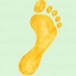 Watercolour human footprint in gold on a mint green background